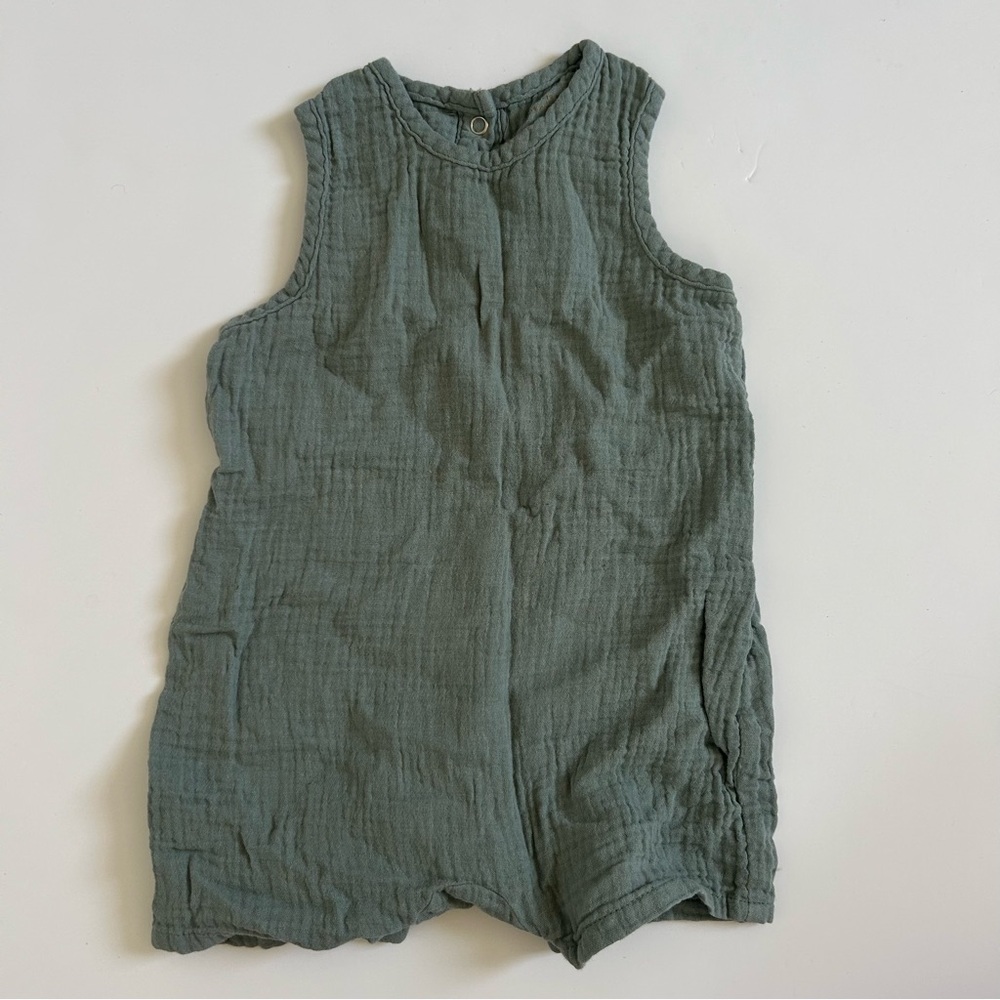 Apple Park Teal Muslin Sleeveless Coverall 6-12 months